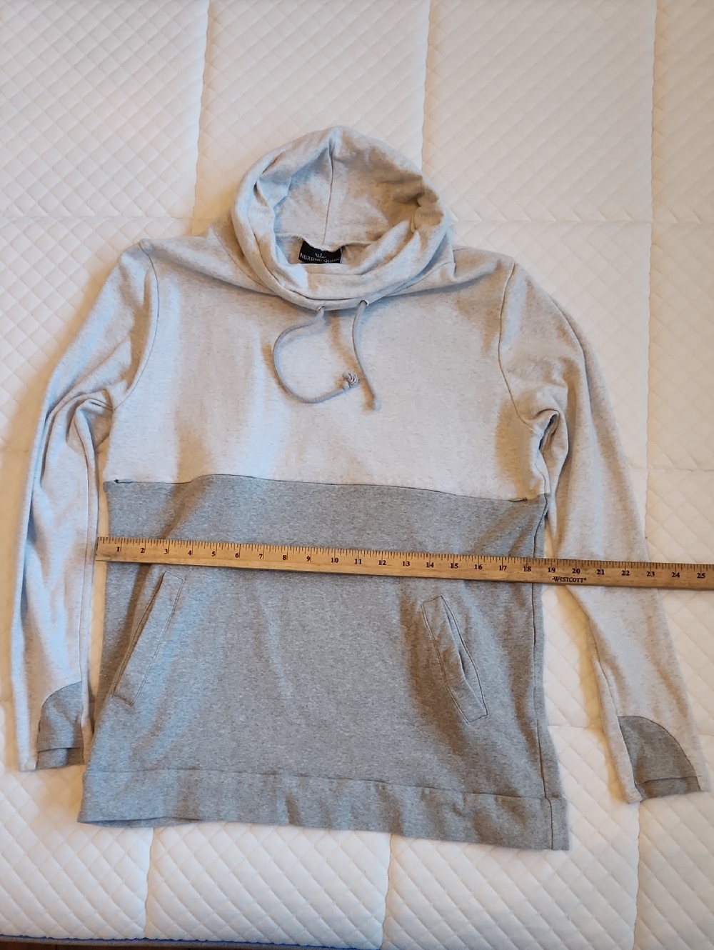 Nursing Queen Light Gray & Heather Gray Two-Tone Cowl Neck Hoodie